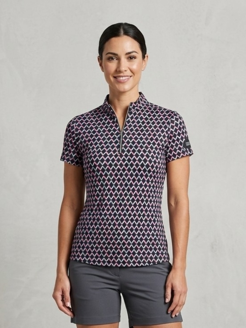 Tail Navy & Pink Geometric Short Sleeve Polo